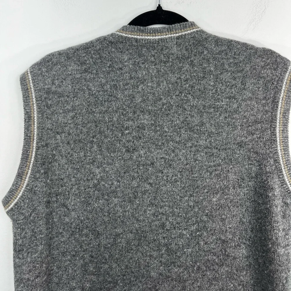 Vintage 80s oversized boxy wooly abstract argyle v neck pull over grandpa vest - Picture 7 of 12